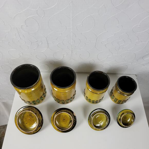 Set of 4 Vintage Baldelli Pottery Ceramic Cookie Canisters with Lid Green Italy - Picture 11 of 13